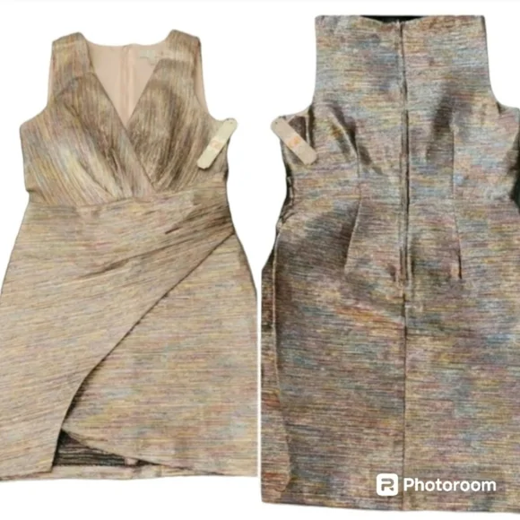 Gianni Bini metallic faux wrap sleeveless  mini cocktail dress - Picture 9 of 15